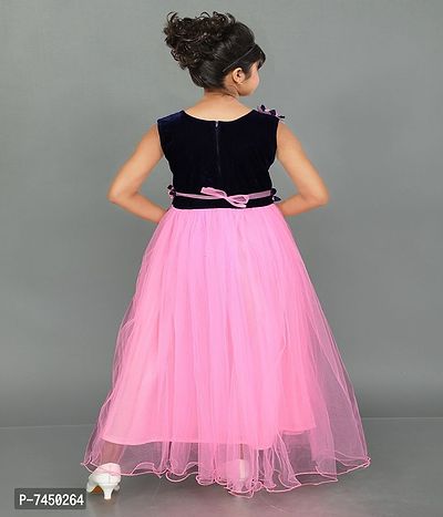 Stylish Fancy Net A-Line Dress Self Pattern Pink Fullmaxi Frock For Girls-thumb2