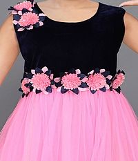Stylish Fancy Net A-Line Dress Self Pattern Pink Fullmaxi Frock For Girls-thumb3