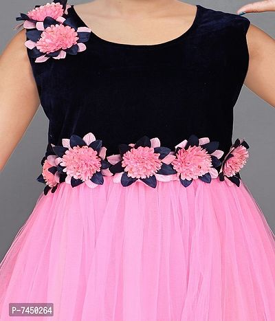 Stylish Fancy Net A-Line Dress Self Pattern Pink Fullmaxi Frock For Girls-thumb4