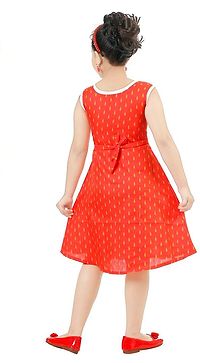 Stylish Fancy Cotton A-Line Dress Self Pattern Orange Knee Length Frock For Girls-thumb1