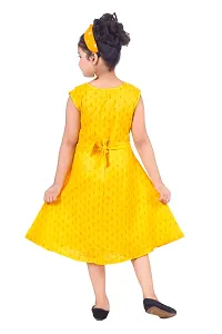 Stylish Fancy Cotton A Line Dress Self Pattern Yellow Knee Length Frock For Girls-thumb1