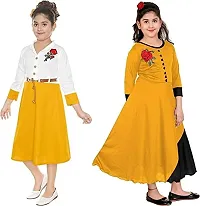 DIGIMART Girl's Black Long Dress Gown  Yellow Belt Frock Combo Set-thumb3