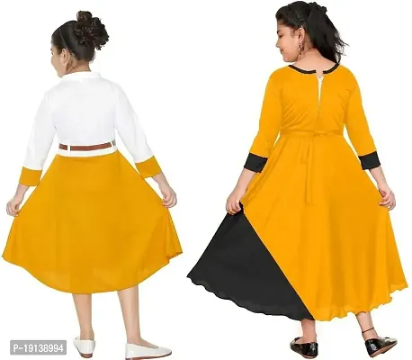 DIGIMART Girl's Yellow Long Dress Gown  Yellow Belt Frock Combo Set 6-7 Years-thumb3