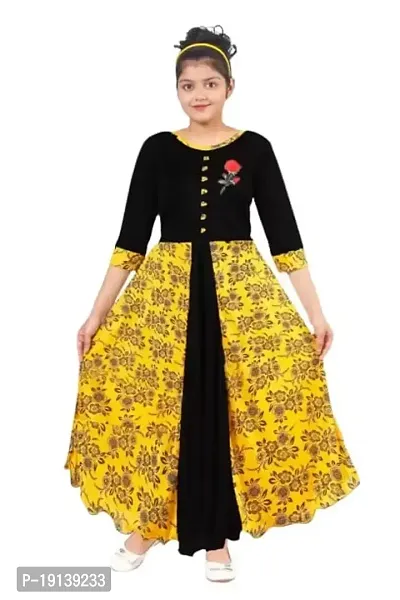 DIGIMART Girl's Fancy Dress Print Frock(Yellow,Black)