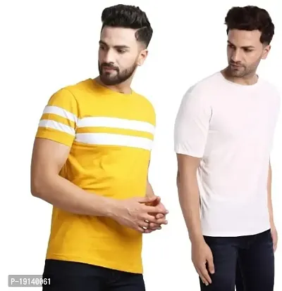 DIGIMART Men Round Neck T-Shirt (Mustard,White)