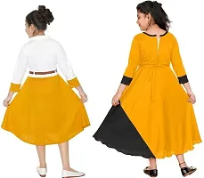 DIGIMART Girl's Black Long Dress Gown  Yellow Belt Frock Combo Set-thumb2