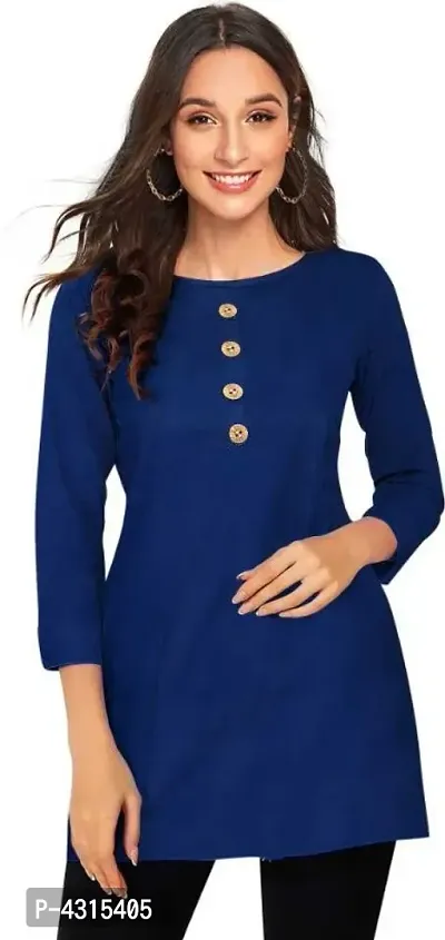 Casual 3/4 Sleeve Solid Women Blue Top-thumb0