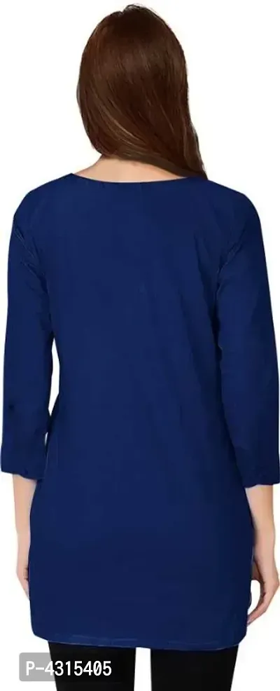 Casual 3/4 Sleeve Solid Women Blue Top-thumb2