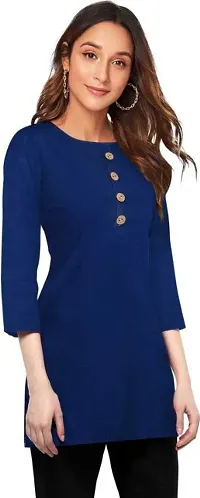 Casual 3/4 Sleeve Solid Women Blue Top-thumb2