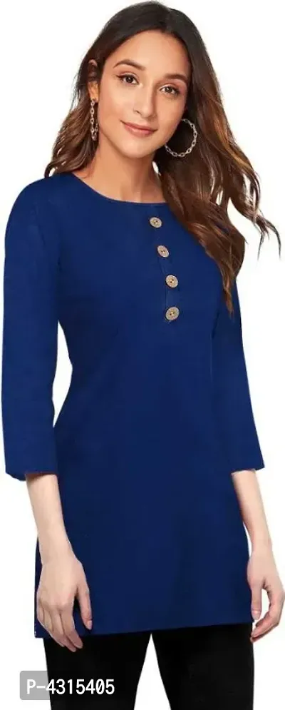 Casual 3/4 Sleeve Solid Women Blue Top-thumb3