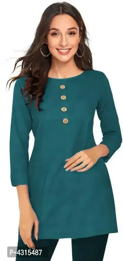 Casual 3/4 Sleeve Solid Women Green Top