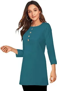 Casual 3/4 Sleeve Solid Women Green Top-thumb2