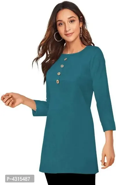 Casual 3/4 Sleeve Solid Women Green Top-thumb3