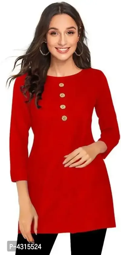 Casual 3/4 Sleeve Solid Women Red Top