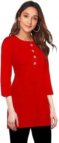 Casual 3/4 Sleeve Solid Women Red Top-thumb2