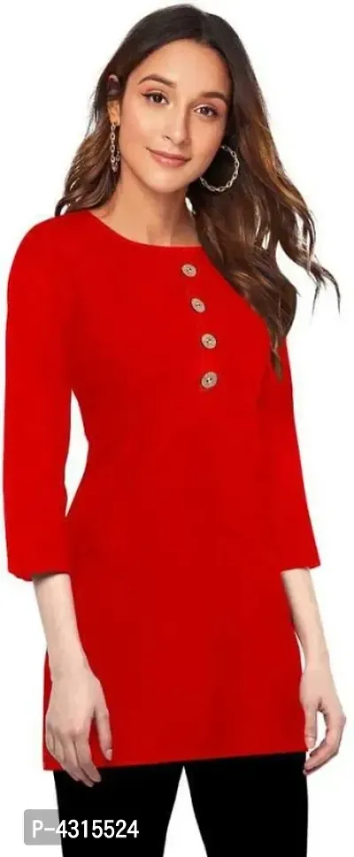 Casual 3/4 Sleeve Solid Women Red Top-thumb3