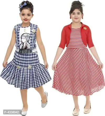 Blue  Red Cotton Blend Frocks - Pack Of 2