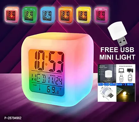 Plastic Smart Automatic 7 Colour Changing LED Digital Alarm Clock with Date, Time-thumb0