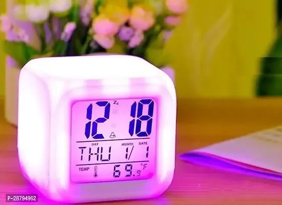 Plastic Smart Automatic 7 Colour Changing LED Digital Alarm Clock with Date, Time-thumb4