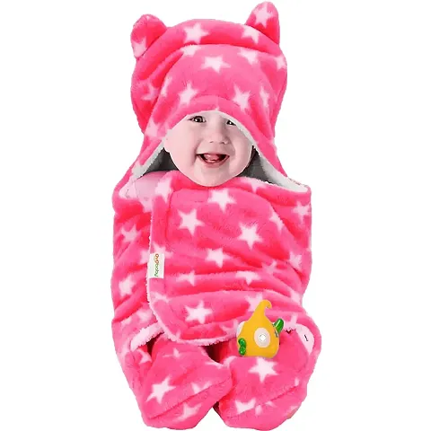 3 in 1 Baby Blanket Wrapper-Sleeping Bag for New Born Babies (Pink Star)