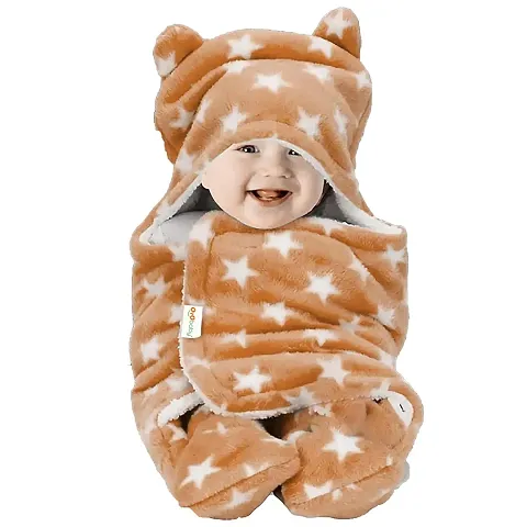 3 in 1 Baby Blanket Wrapper-Sleeping Bag for New Born Babies (Beige Star)