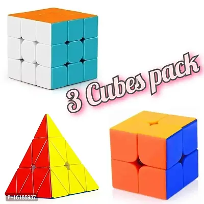 COMBO (PACK OF 3) Pyramid , 3X3 and 2X2 Magic High Speed Cube Toy For Kids  Adults | Puzzle Games | ( Pyramid Cube Size : 10 cm, speed cube size: 5.5cm and 2X2 Cube Size: 5 cm)-thumb0