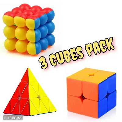 COMBO (PACK OF 3) Pyramid , 2X2 and ball/bubble/balloon High Speed Cube Toy For Kids  Adults | Puzzle Games |  ( Pyramid Cube Size : 10 cm, ball cube size: 6 cm and 2X2 Cube Size: 5 cm)-thumb0