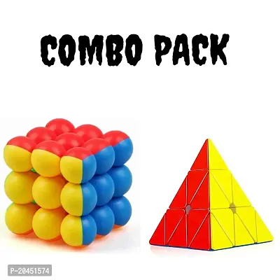 COMBO (PACK OF 2) Pyramid and High Speed Ball Cube/Balloon Cube/Bubble Cube For Kids  Adults | Puzzle Games |Multi Color Sticker Less cubes| ( Pyramid Cube Size : 10 cm and Bubble Cube Size: 6 cm)