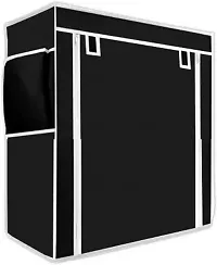 Multipurpose 3 Shelves Shoe Rack with Zip Door Cover  Side Pocket- Black-thumb3