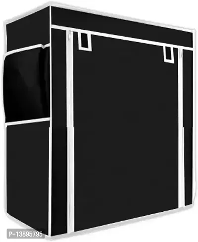 Multipurpose 3 Shelves Shoe Rack with Zip Door Cover  Side Pocket- Black-thumb4