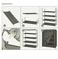 Multipurpose 3 Shelves Shoe Rack with Zip Door Cover  Side Pocket- Black-thumb1