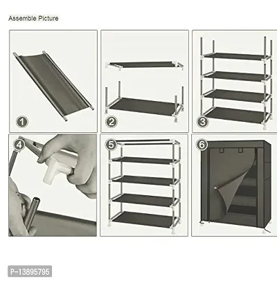 Multipurpose 3 Shelves Shoe Rack with Zip Door Cover  Side Pocket- Black-thumb2