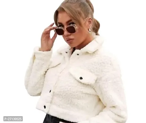 Stylish White Wool Solid Jackets For Women-thumb0