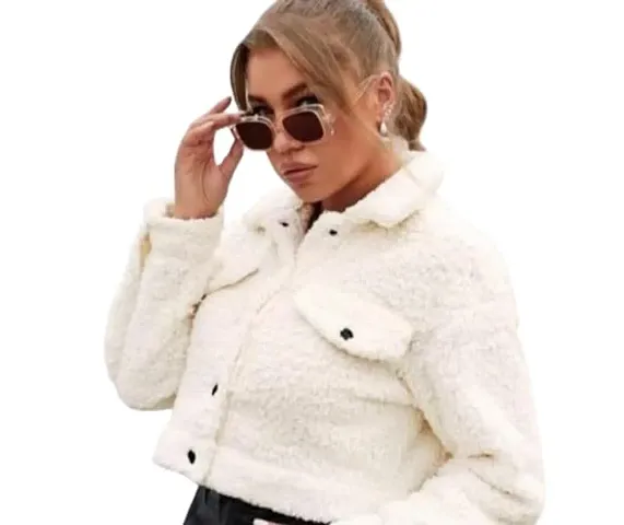 Stylish White Wool Solid Jackets For Women