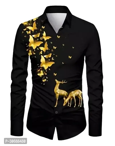 Elegant Black Polycotton Printed Shirt Fabric For Men