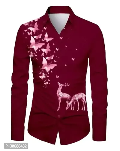 Elegant Red Polycotton Printed Shirt Fabric For Men