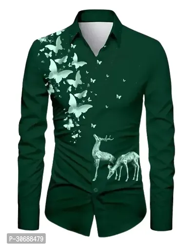 Elegant Green Polycotton Printed Shirt Fabric For Men