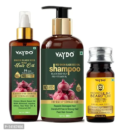vaydo onion shampoo + onion hair oil +  beard oil for men pack of 3-thumb0