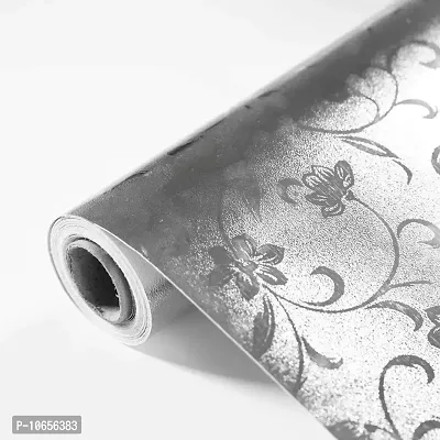 Self Adhesive Silver Color Flower Design Wallpaper for Kitchen Platform Home Furniture Table Restaurant TV Point (324 Silver Flower 60*200cm)-thumb4