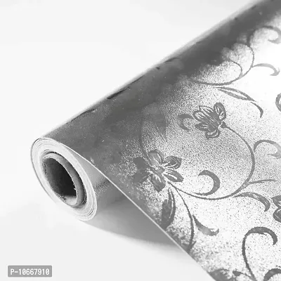 Self Adhesive Silver Color Flower Design Wallpaper for Kitchen Platform Home Furniture Table Restaurant TV Point (324 Silver Flower 60*200cm) Brand: KASHIVAL-thumb0