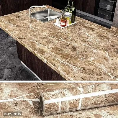 Brown Marble Kitchen Wallpaper DIY PVC Shelf Liner, Furniture, Almirah, Table Top, Wardrobe, Kitchen Cupboard Decal Wallpaper for Cupboard Door, Almirah, Fridge, SIZE 60*200 cm (Light Coffee A1)-thumb0