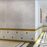 CuteWallDesigns Ceiling Wallpaper (1 Pcs) 3D Foam wallpaper Sticker Panels I Ceiling Wallpaper for Living Room Bedroom I Furniture, Door I Foam Tiles (Square Design, Gold on White Colour, 1 Pieces, 70-thumb3