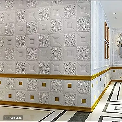 CuteWallDesigns Ceiling Wallpaper (1 Pcs) 3D Foam wallpaper Sticker Panels I Ceiling Wallpaper for Living Room Bedroom I Furniture, Door I Foam Tiles (Square Design, Gold on White Colour, 1 Pieces, 70-thumb4