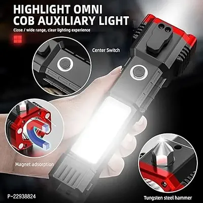 Torch Light,LED 3W Torch Light Rechargeable Torch Flashlight,Long Distance Beam Range Car Rescue Torch with Hammer Window Glass and Seat Belt Cutter Built(Black)-thumb4