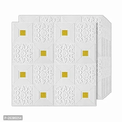 Waterproof PE Foam 3D Wall Panels Wallpaper Sticker for Living Room, Bathroom and Home Hotel Cafe Decoration (White Gold 77X70 CM)