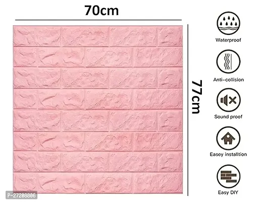 Brick Wallpaper - Self Adhesive PE Foam Brick Design 3D Wall Stickers/DIY Wallpaper for Home Hotel Living Room Bedroom  Cafeacute; (70 x 77cm, Appx. 5.8Sq Feet) (Pink)-Pack of 1-thumb0