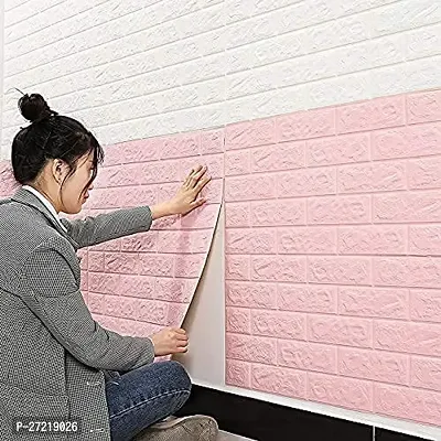 PE Foam Brick Design DIY Wallpaper Self Adhesive 3D Brick Wallpaper for Wall Bathroom Living Room Bedroom, (70 x 77cm, App. 5.8Sq Feet), Pink-thumb0