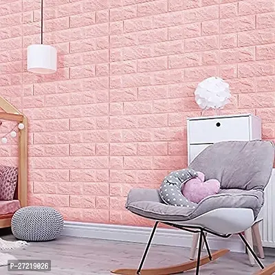 PE Foam Brick Design DIY Wallpaper Self Adhesive 3D Brick Wallpaper for Wall Bathroom Living Room Bedroom, (70 x 77cm, App. 5.8Sq Feet), Pink-thumb3