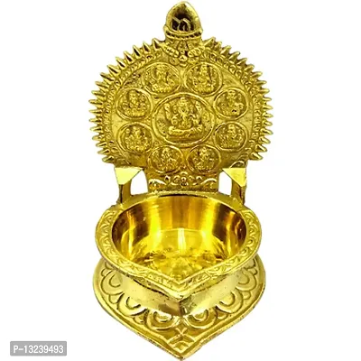 Golden Colour Brass Astalaxmi oil lamp for Pooja.(12.5 Cm Height  Diya)