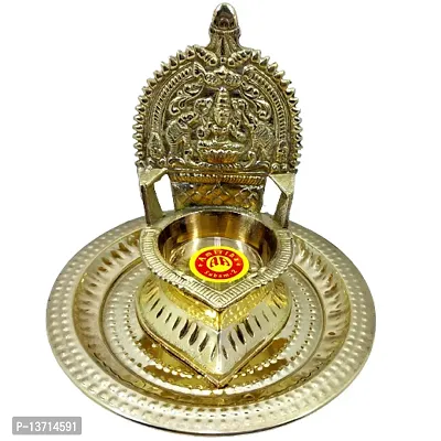 Subhekshana metals Brass Kamakshi oil lamp for Pooja. Mahalaxmi  Oil Deepam. (12.5 Cm Height  Diya).-thumb0